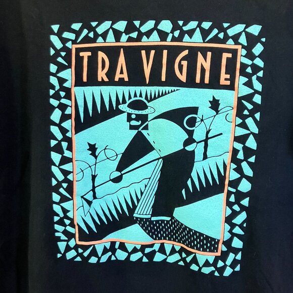 Hanes Mens Vintage 90s Tra Vigne Art Deco Beefy T-Shirt Size Large Black AN EXC - Picture 1 of 7